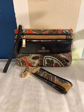 Spartina 449 Paisley Linen & Leather Wristlet with Matching Keychain